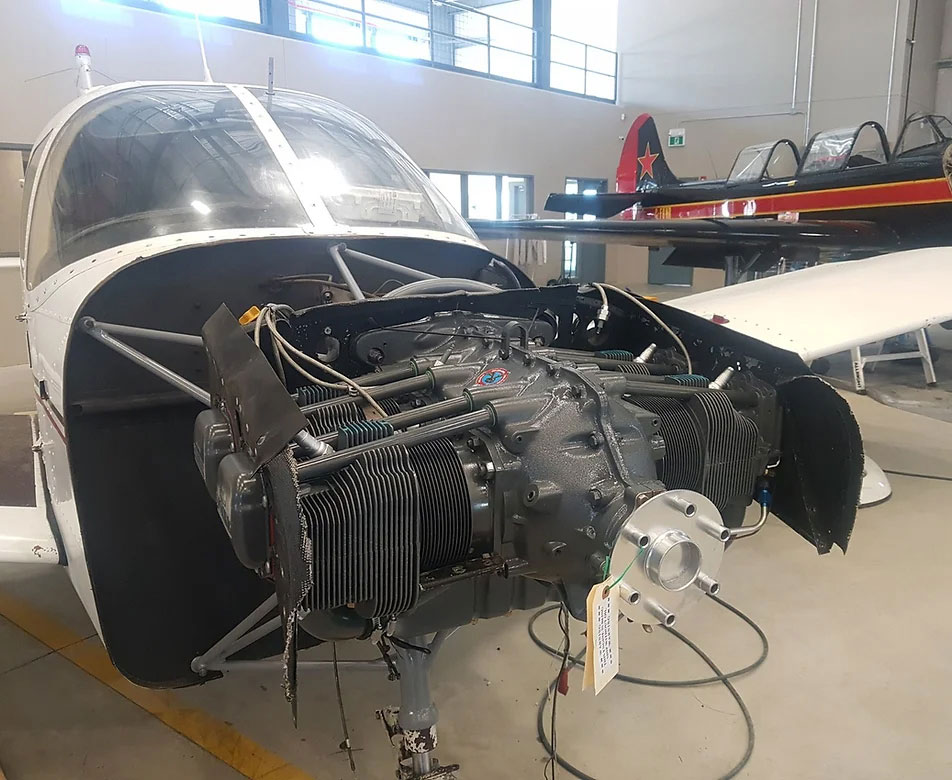 An aircraft in maintenance mode at our hangar.